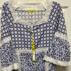 Jack Rogers Women's Blue & White Button Front Dress Size M NWT